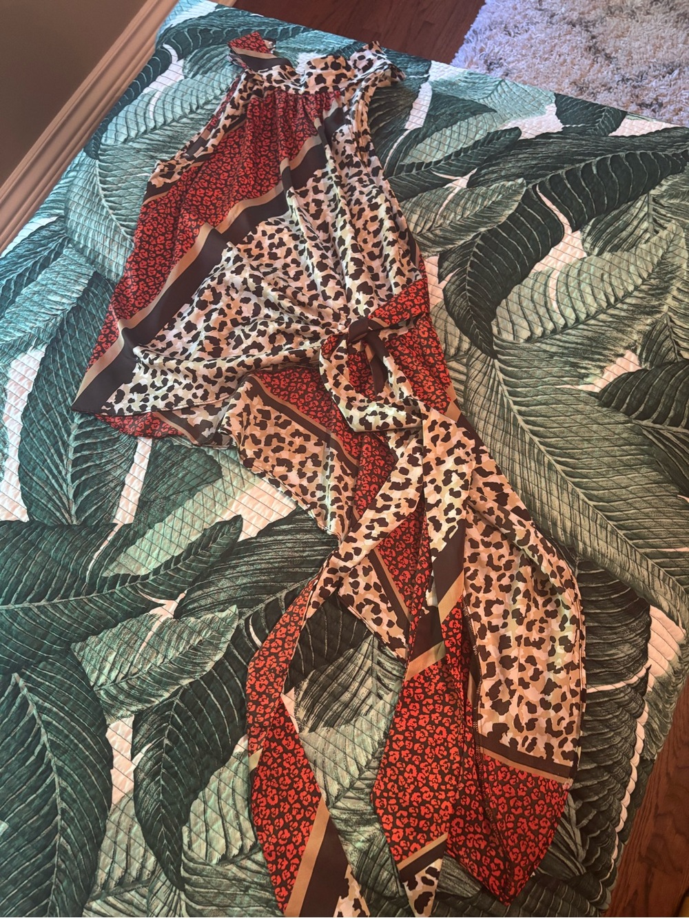 7th avenue New York and company Animal Print Red and Tan Scarf Wrap